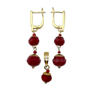 Набір (сережки, кулон) "Carmine and Gold"