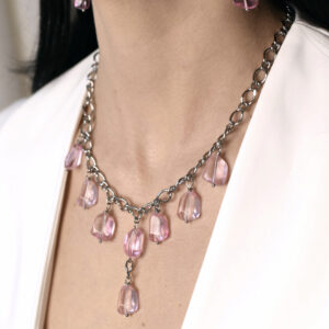 Колье Soft Aura розовые подвески родированная цепь